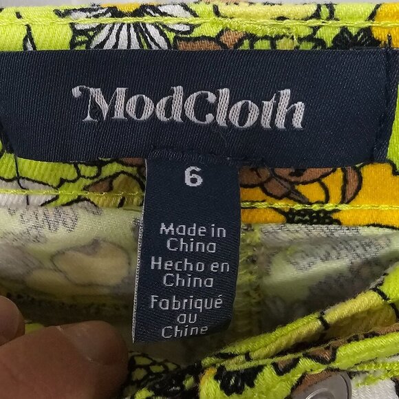 Modcloth Green Orange Floral Straight Leg Jeans Groovy Retro 6 - Picture 10 of 12